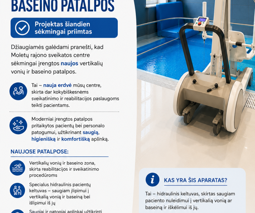 Molėtų rajono sveikatos centre – naujai įrengtos vertikalių vonių ir baseino patalpos