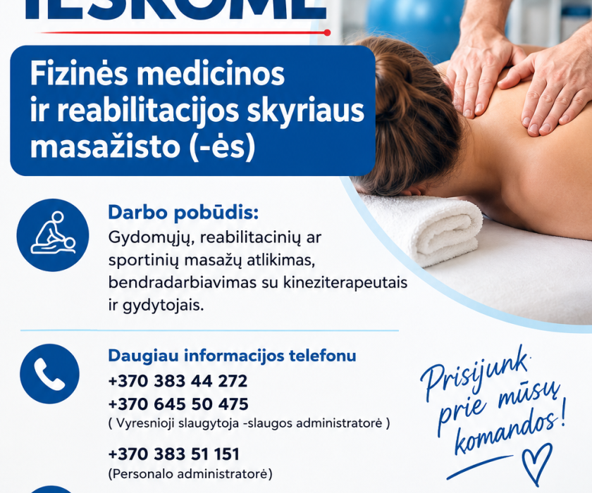 Molėtų rajono sveikatos centras kviečia prisijungti prie kolektyvo – ieškome masažisto (-ės)
