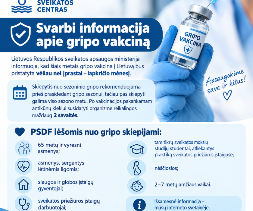 Informacija apie gripo vakcinos pristatymą į Lietuvą