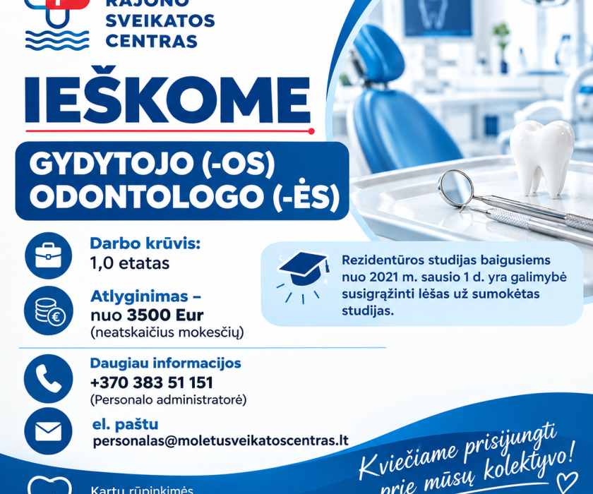 MOLĖTŲ RAJONO SVEIKATOS CENTRAS KVIEČIA PRISIJUNGTI PRIE MŪSŲ KOLEKTYVO