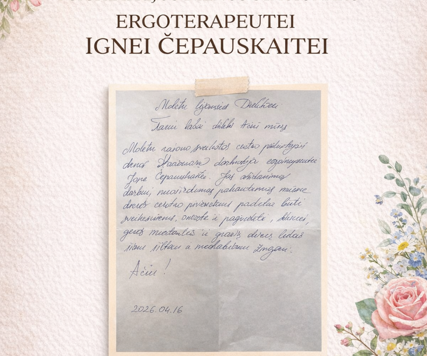 Padėka Psichiatrijos dienos stacionaro ergoterapeutei Ignei Čepauskaitei
