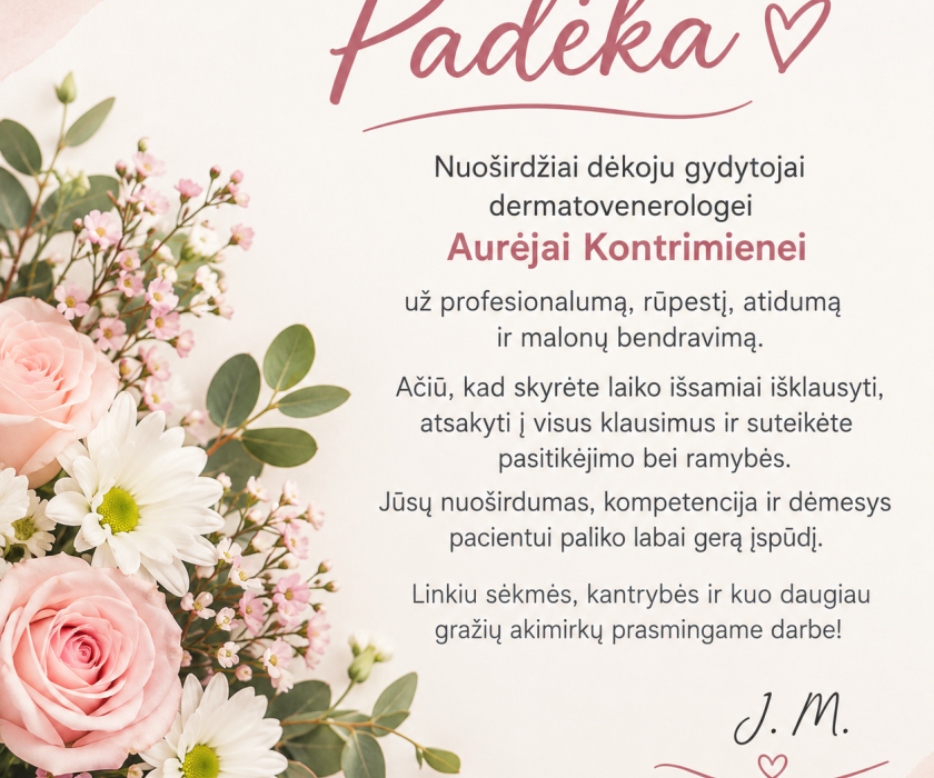 Padėka gydytojai dermatovenerologei Aurėjai Kontrimienei