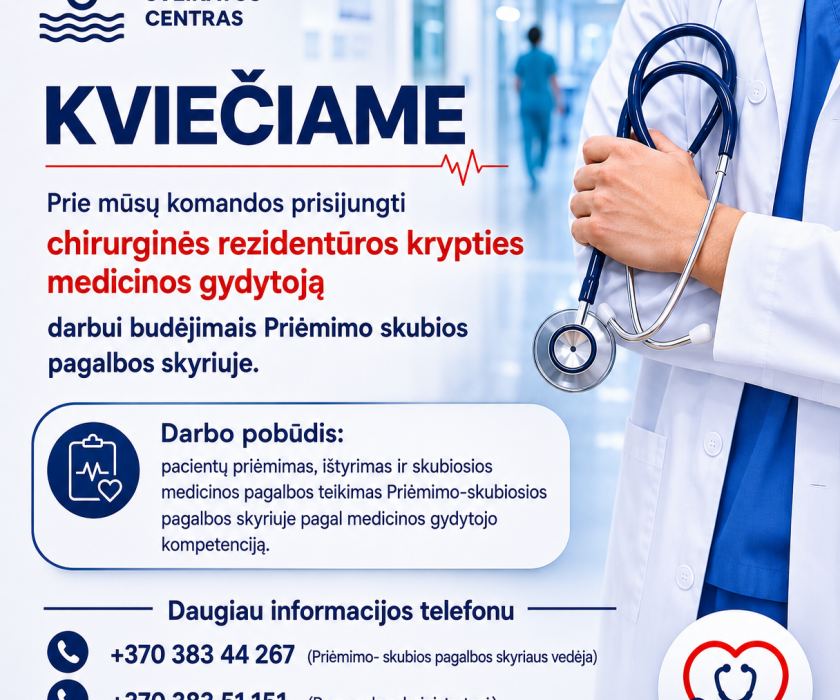 Ieškome chirurginės rezidentūros krypties medicinos gydytojo (-os) darbui Priėmimo-skubiosios pagalbos skyriuje