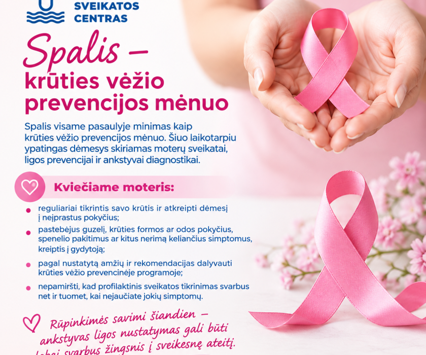Spalis – krūties vėžio prevencijos mėnuo